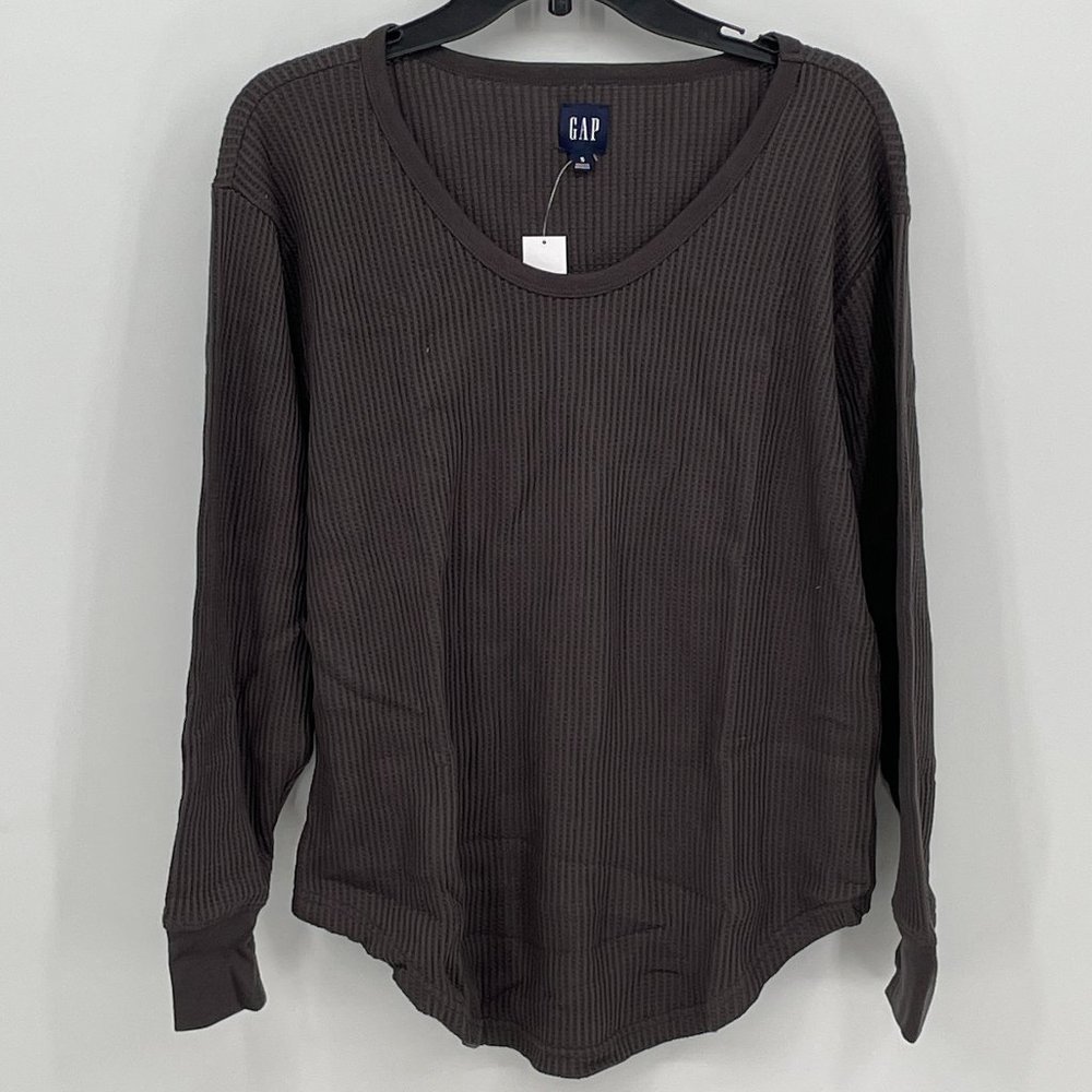 Women's GAP Waffle-Knit Thermal Tunic T-Shirt Long Sleeve in Brown
